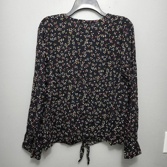 J.jill women's blouse top size L floral black long sleeve missing a butt… - Picture 8 of 9